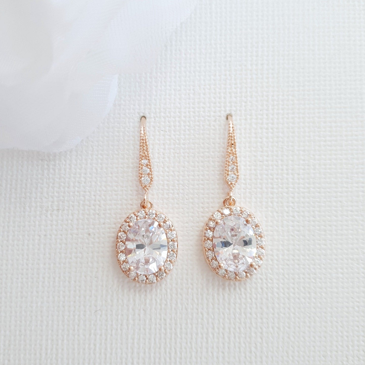 small rose gold dangly earrings for weddings- Poetry Designs