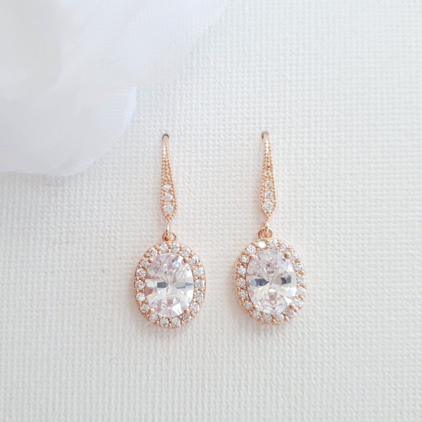 Small Gold Dangle Earrings With Oval CZ Drops-Emily - PoetryDesigns