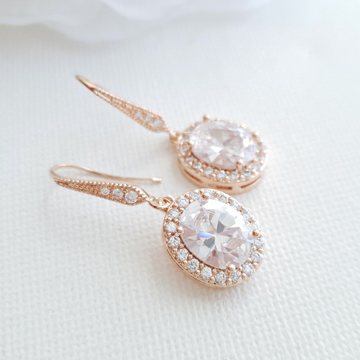 Rose gold and CZ small dangle earrings with CZ studded ear hooks- Poetry Designs