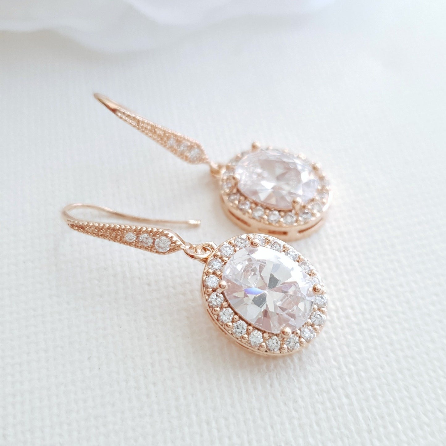 Small Gold Dangle Earrings With Oval CZ Drops-Emily - PoetryDesigns