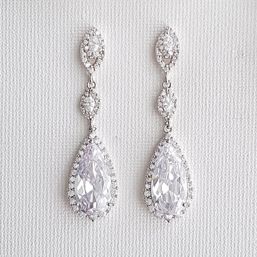 Silver Teardrop Bridal Earrings in Cubic Zirconia- Poetry Designs