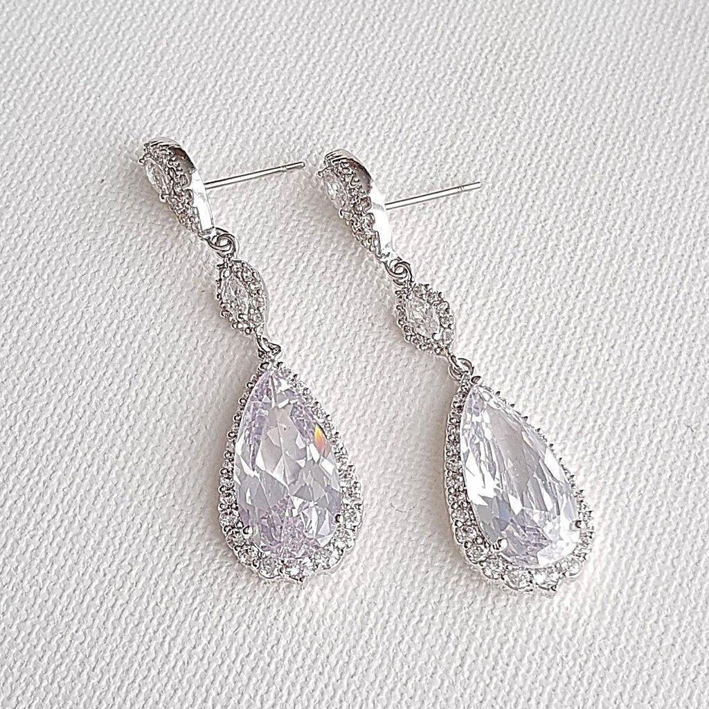 Slim & Long Teardrop Bridal Earrings- Poetry Designs