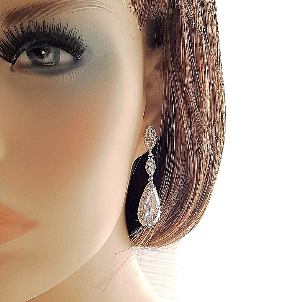 Sparkling Teardrop Bridal Earrings in Cubic Zirconia- Poetry Designs