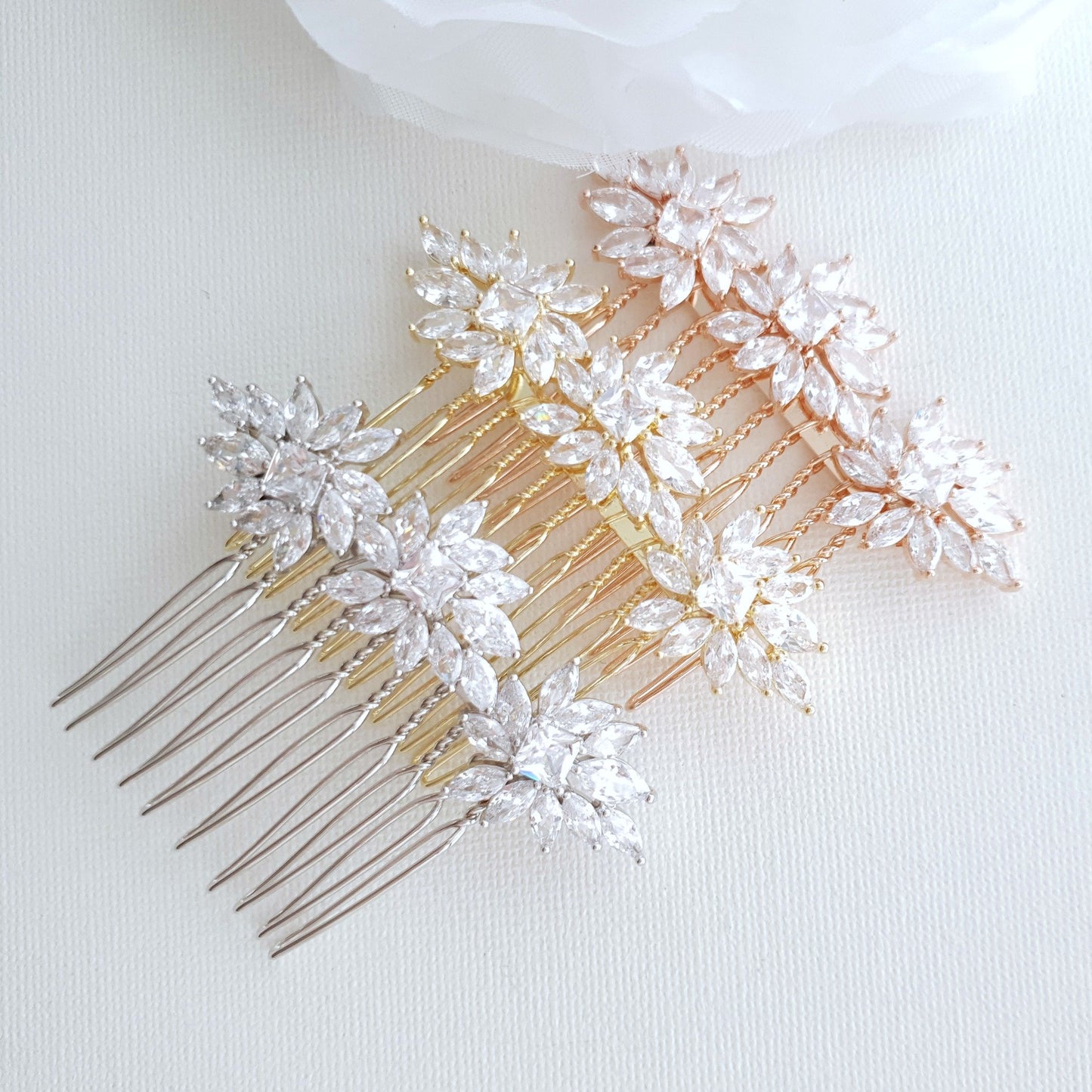 Crystal Flower Gold Hair Comb for Weddings-Bridget - PoetryDesigns