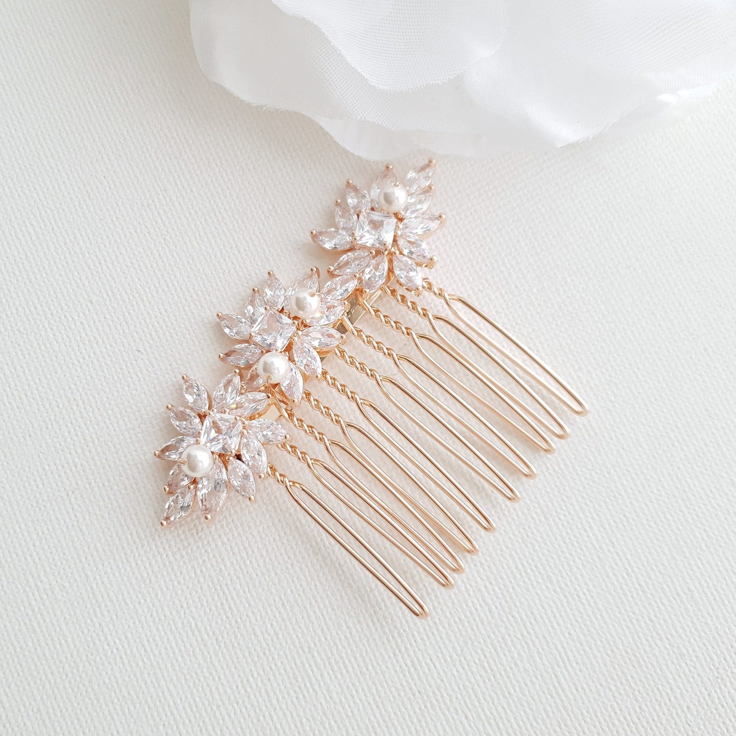 Crystal Flower Gold Hair Comb for Weddings-Bridget - PoetryDesigns