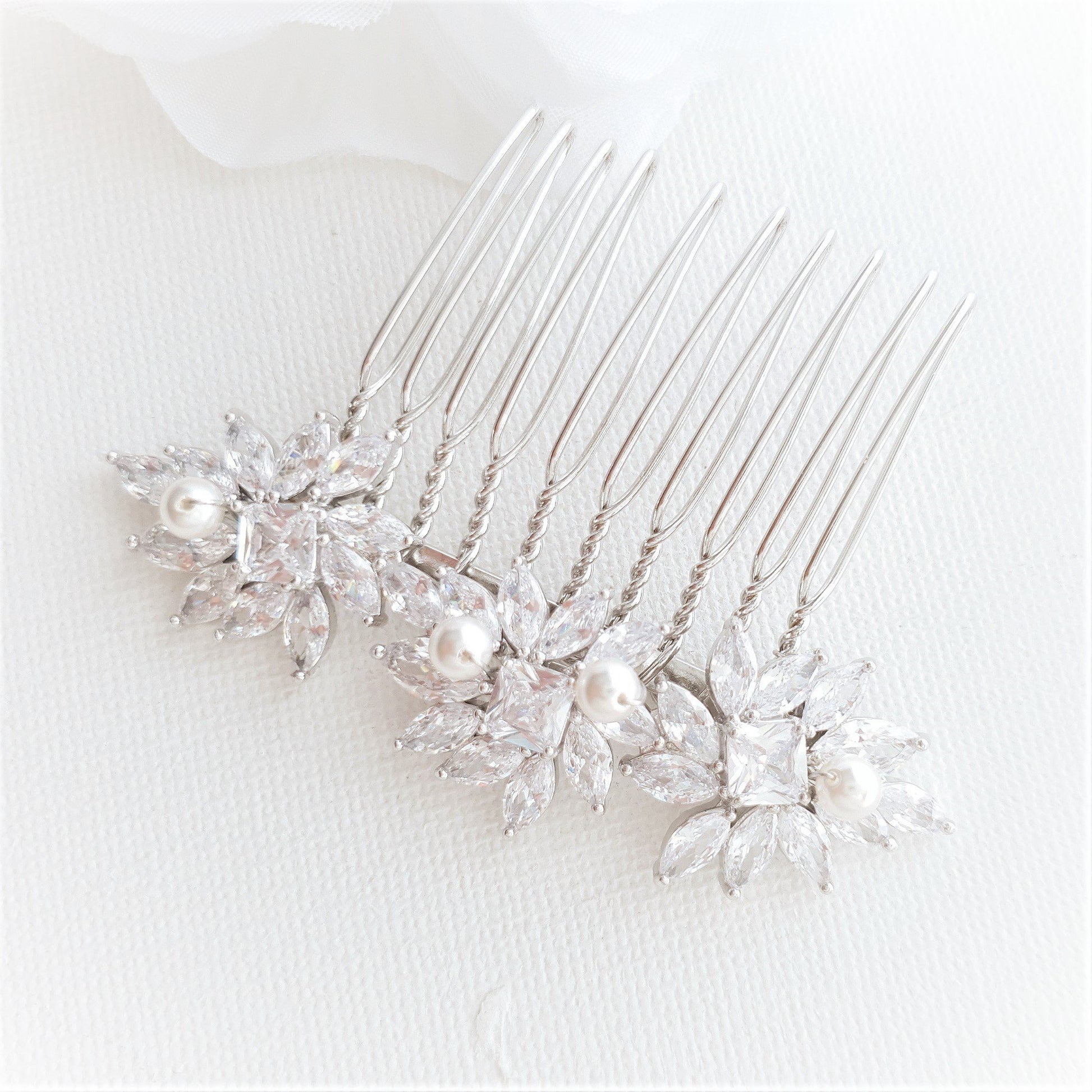 Crystal Flower Gold Hair Comb for Weddings-Bridget - PoetryDesigns