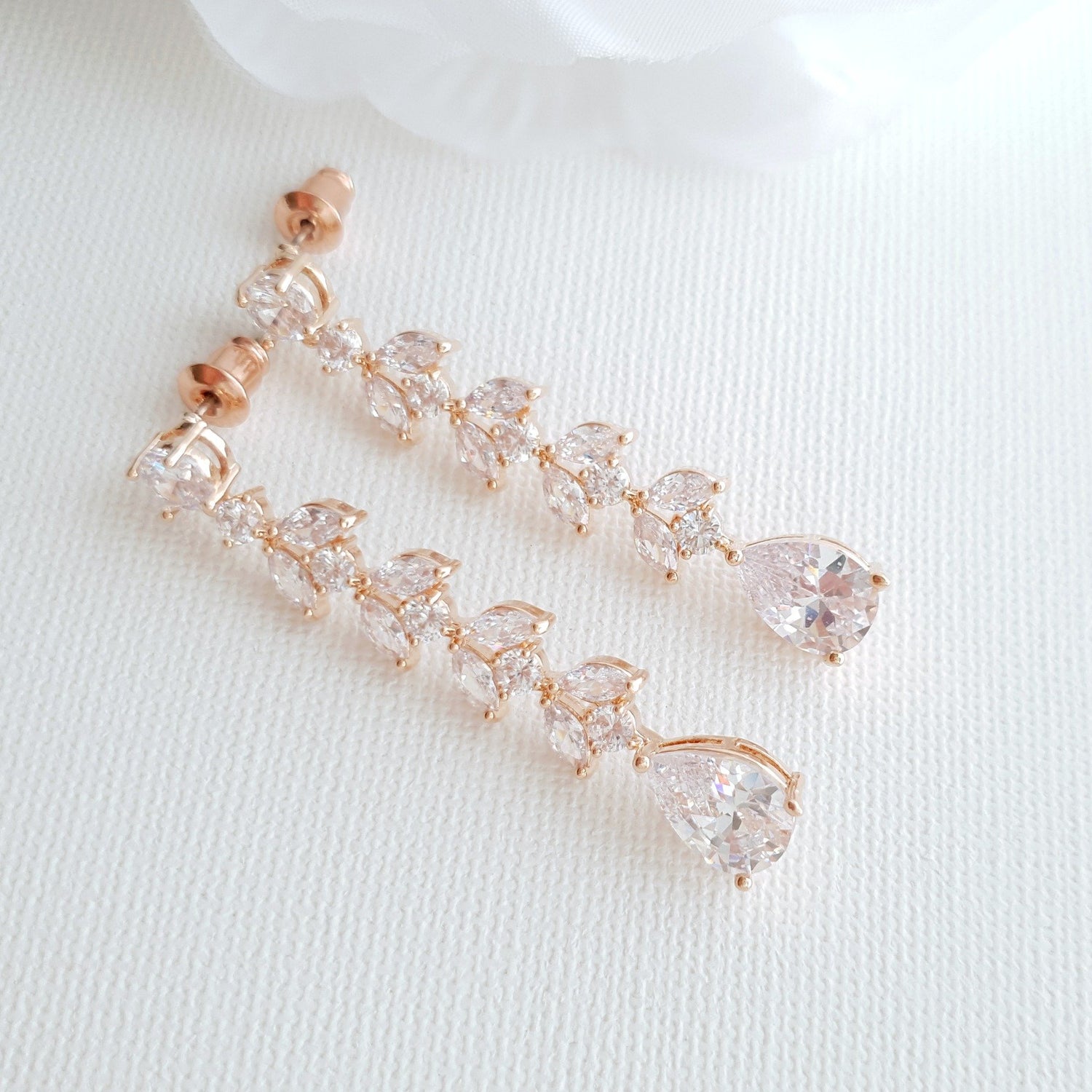 Rose Gold Wedding Earrings in Marquise Crystals- Poetry Designs