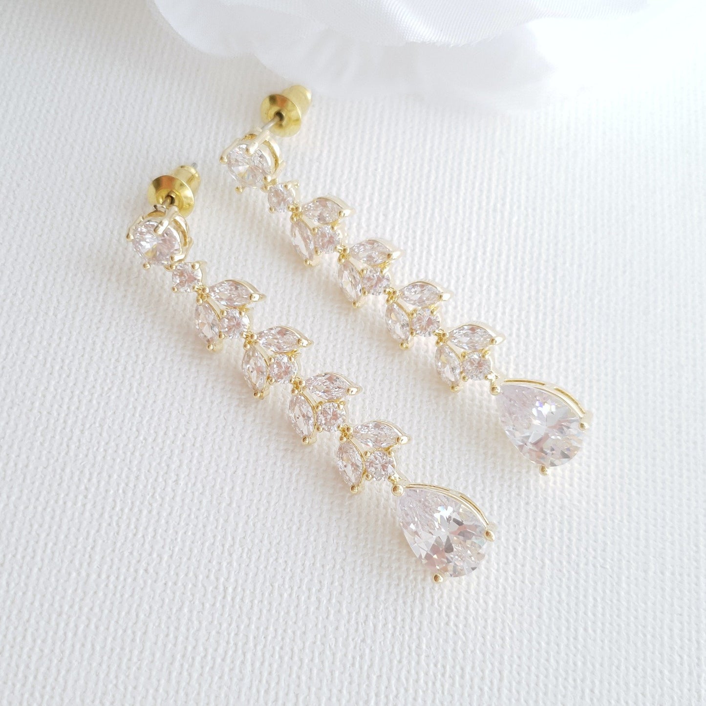 14K Gold Marquise CZ Crystal Earrings- Poetry Designs 
