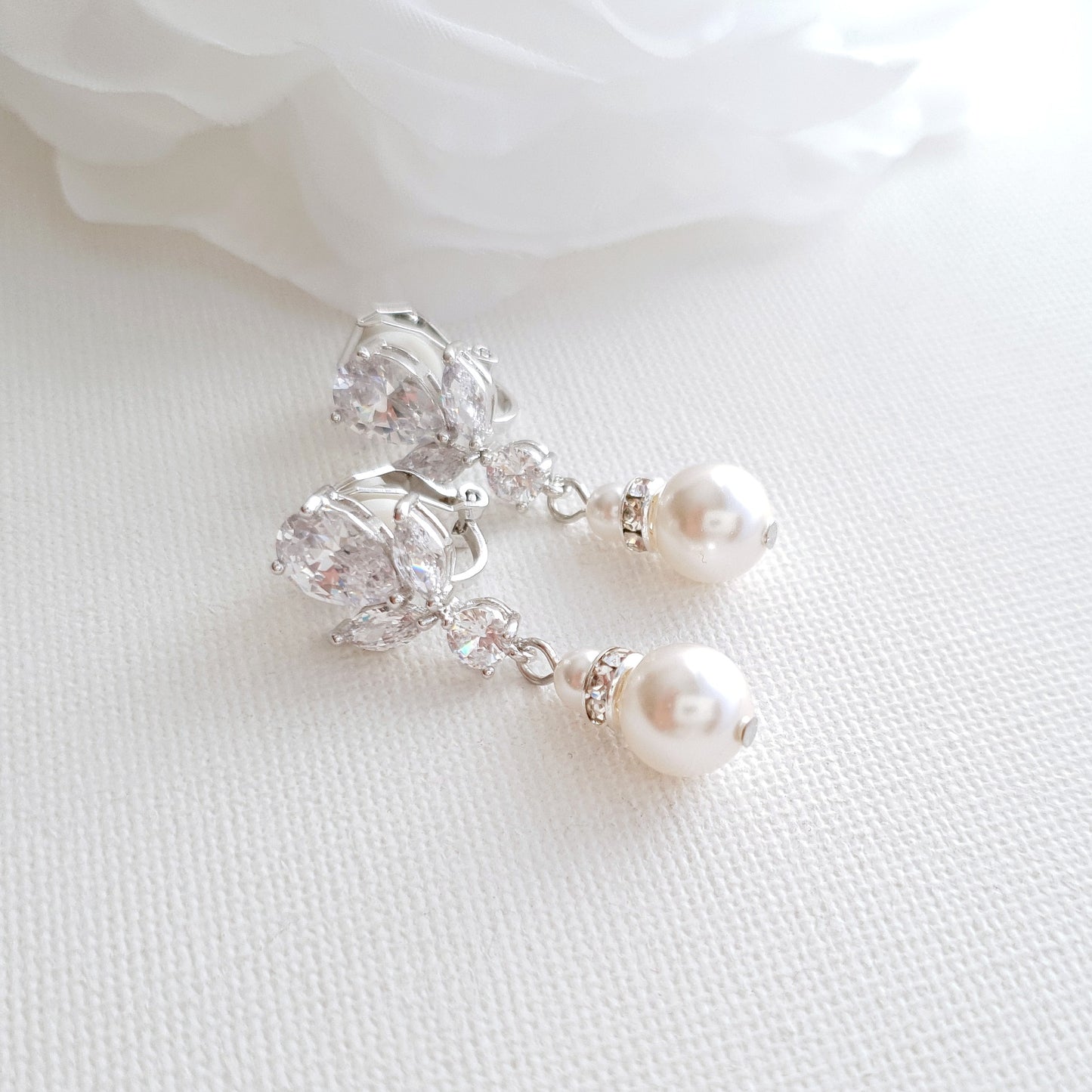 Boucles d'oreilles de mariage à clip avec perles - Nicole