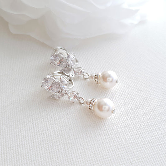 Pendientes colgantes de perlas con clip para boda-Nicole