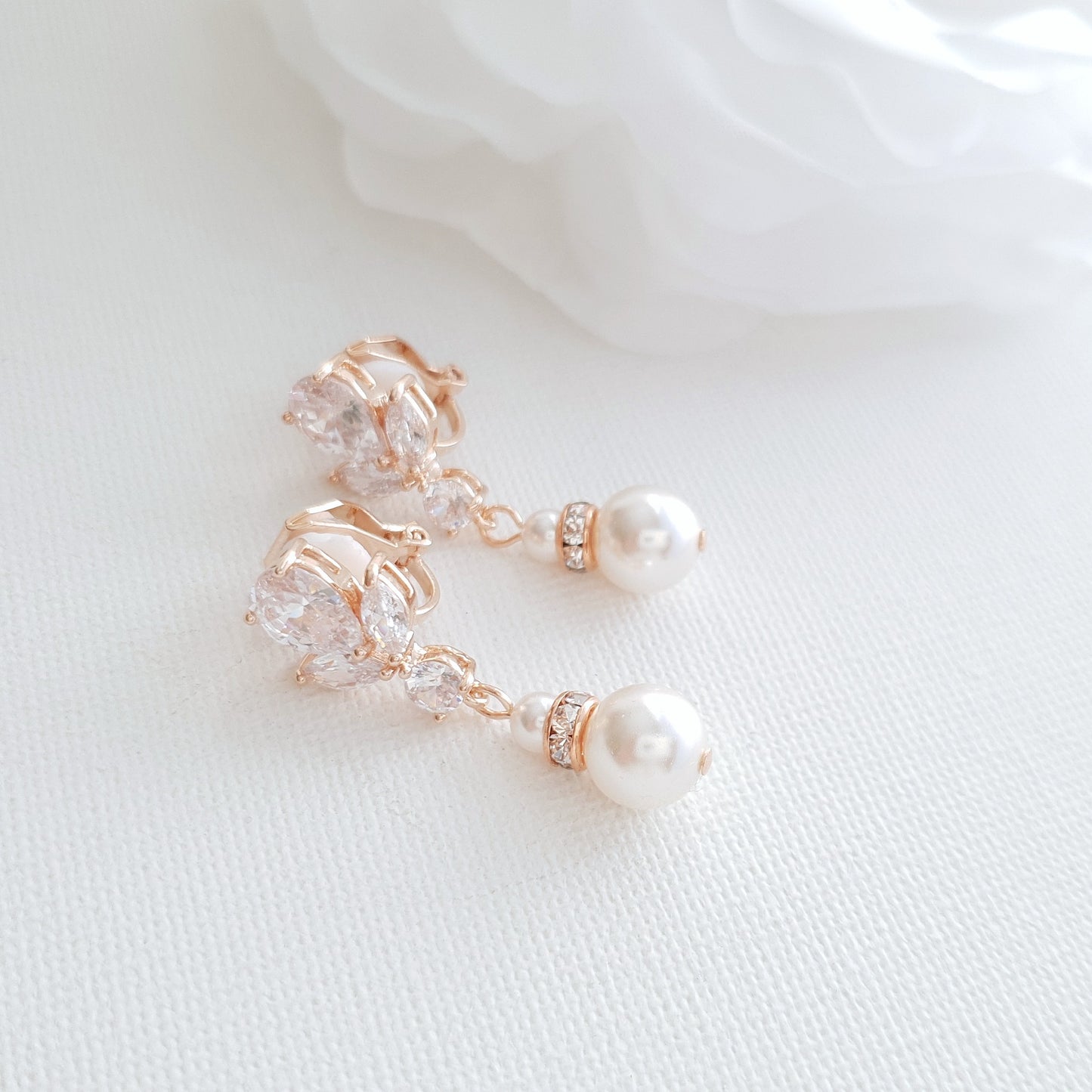 Clip On Pearl Drop Wedding Earrings-Nicole
