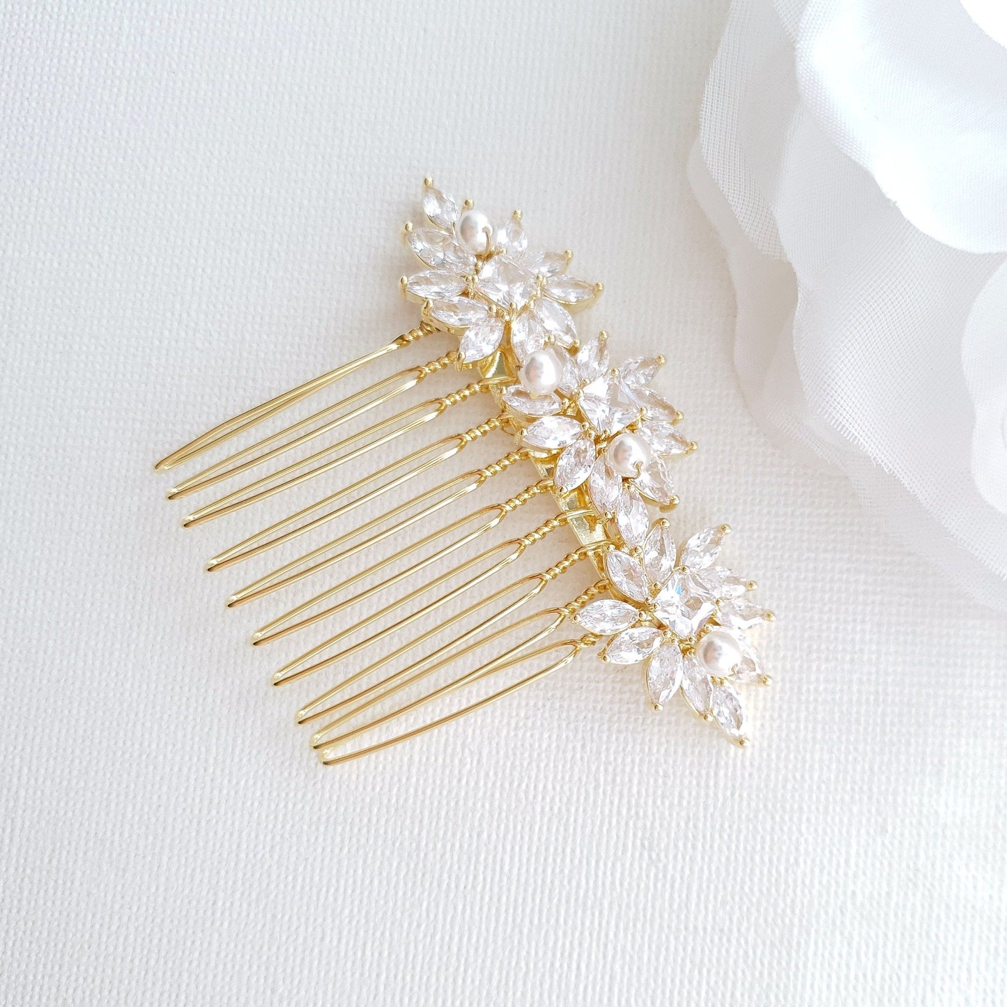 Crystal Flower Gold Hair Comb for Weddings-Bridget - PoetryDesigns