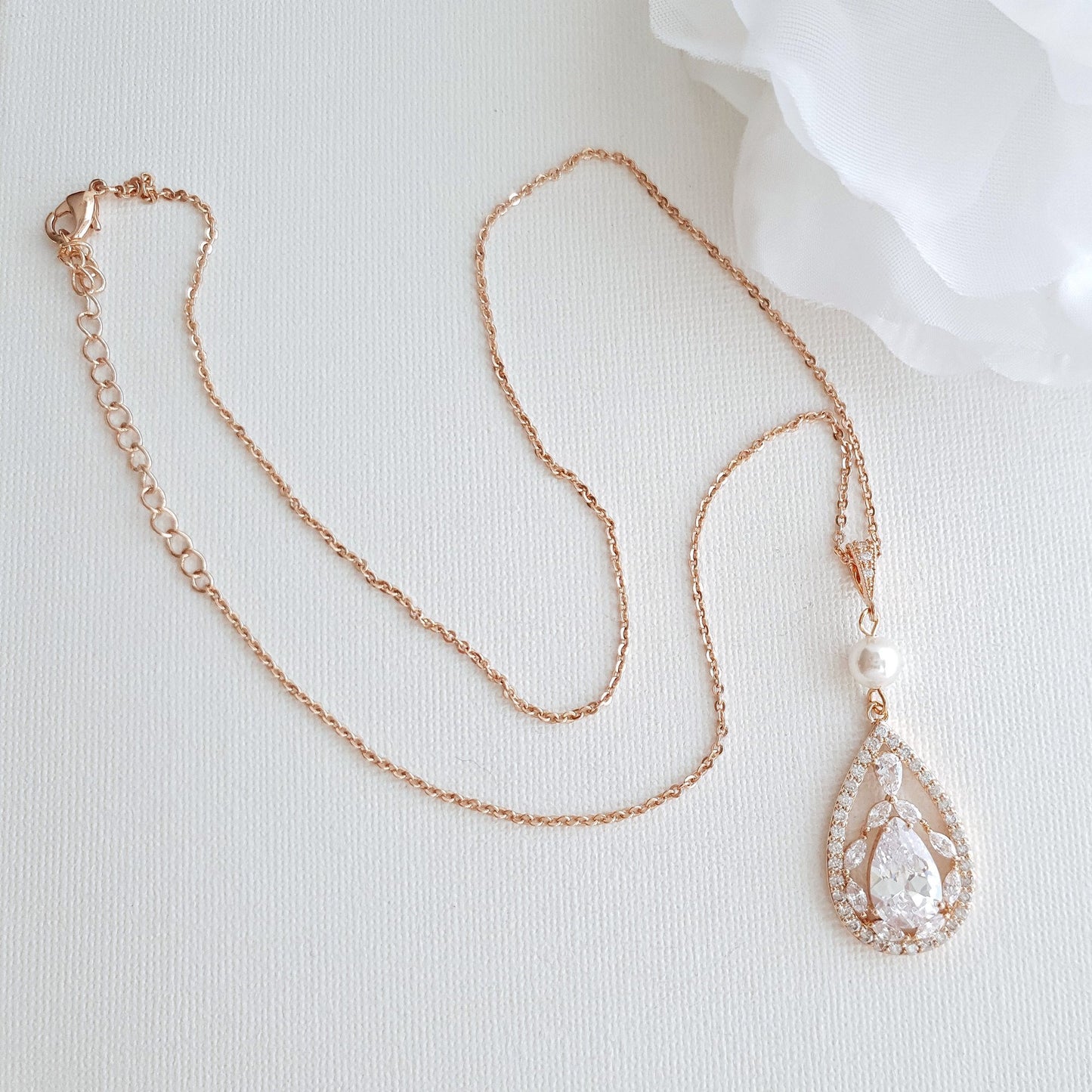 Bridal Pendant Necklace with Teardrop CZ Crystals-Esther - PoetryDesigns