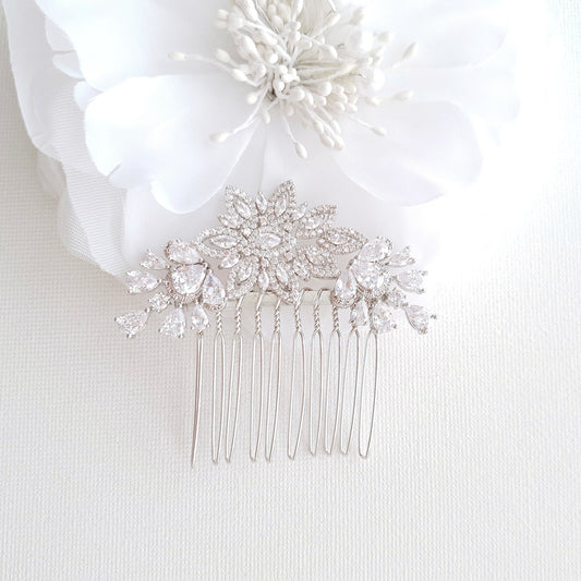 Crystal Flower Bridal Comb Headpiece-Lara - PoetryDesigns