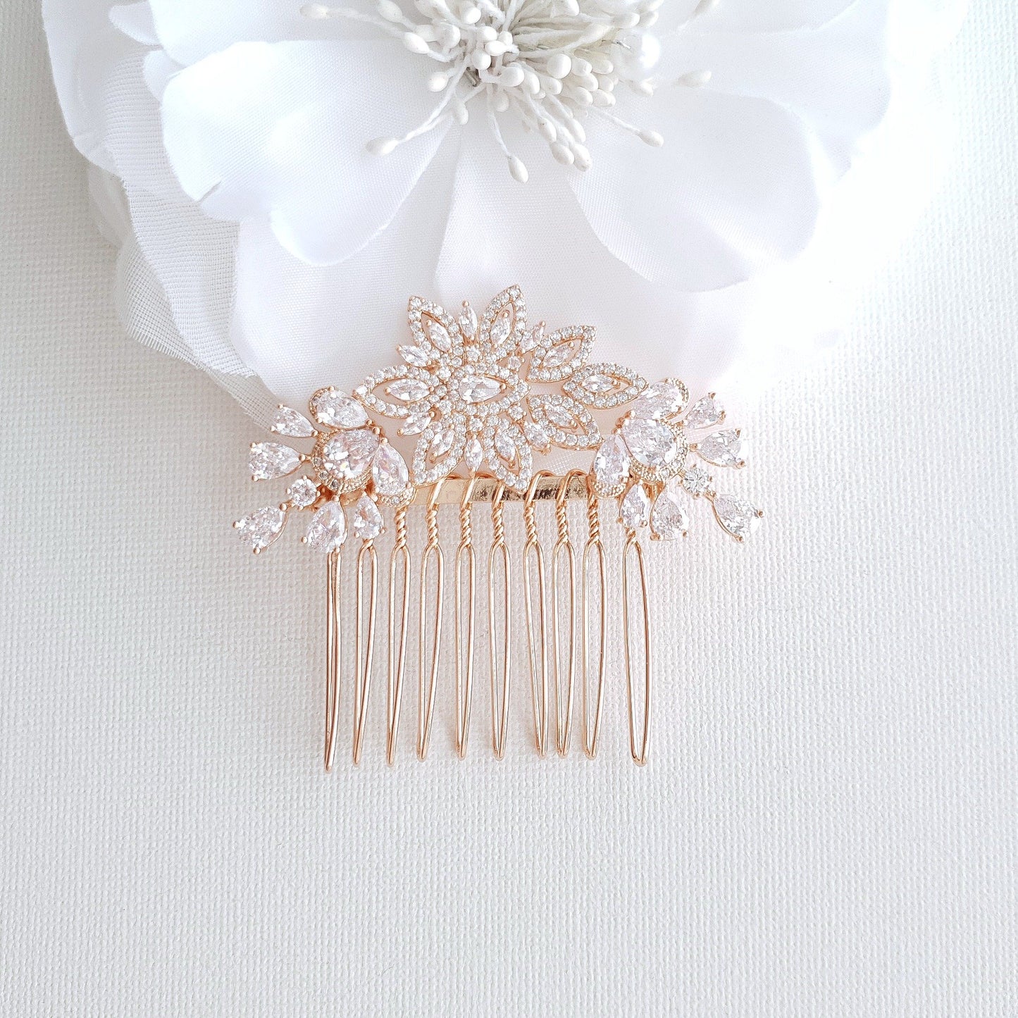 Crystal Flower Bridal Comb Headpiece-Lara - PoetryDesigns