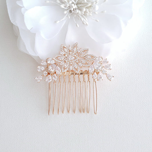 Rose Gold Diamante Hair Comb-Lara - PoetryDesigns