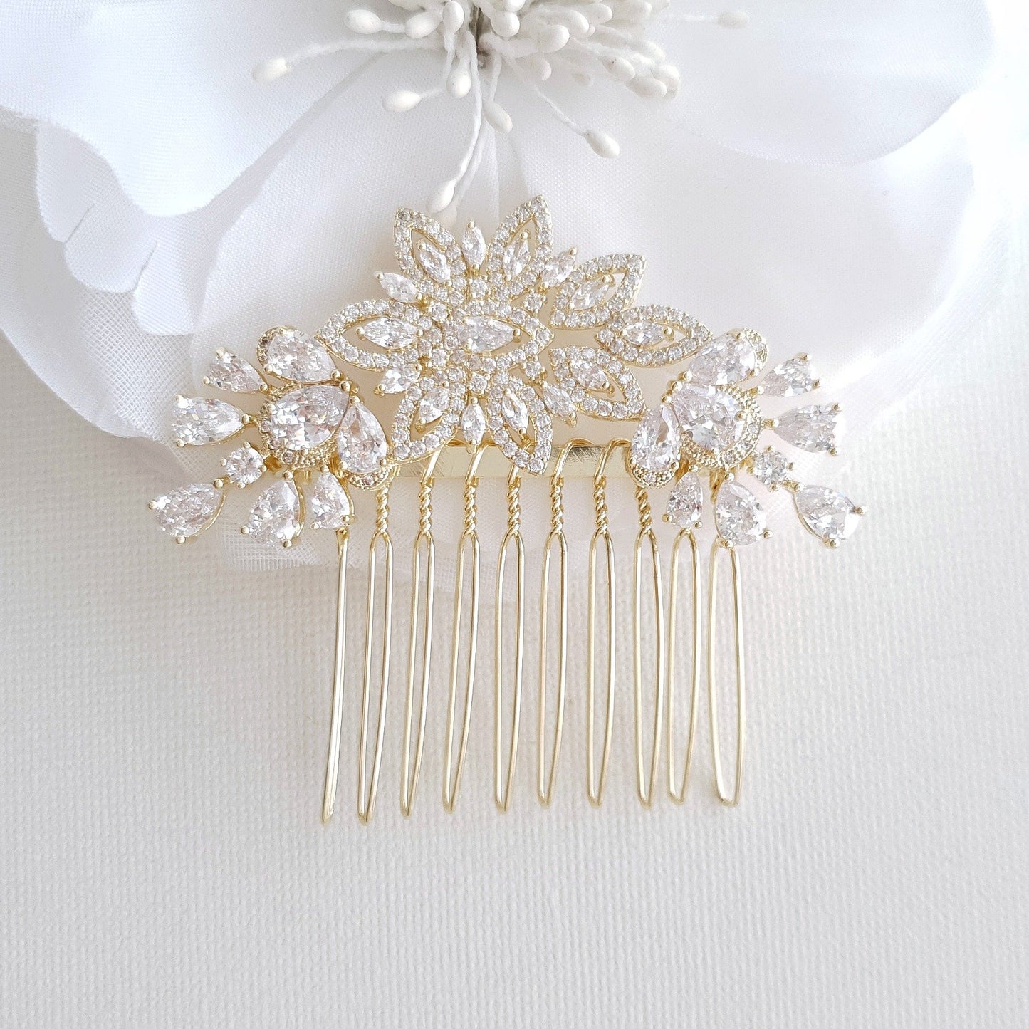 Crystal Flower Bridal Comb Headpiece-Lara - PoetryDesigns