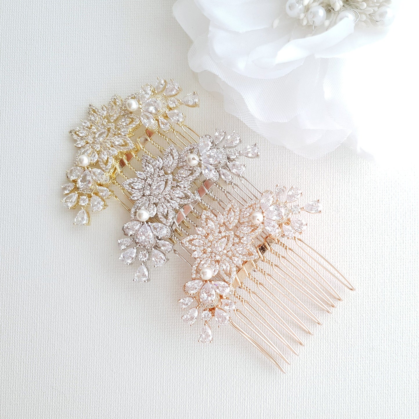 Crystal Flower Bridal Comb Headpiece-Lara - PoetryDesigns