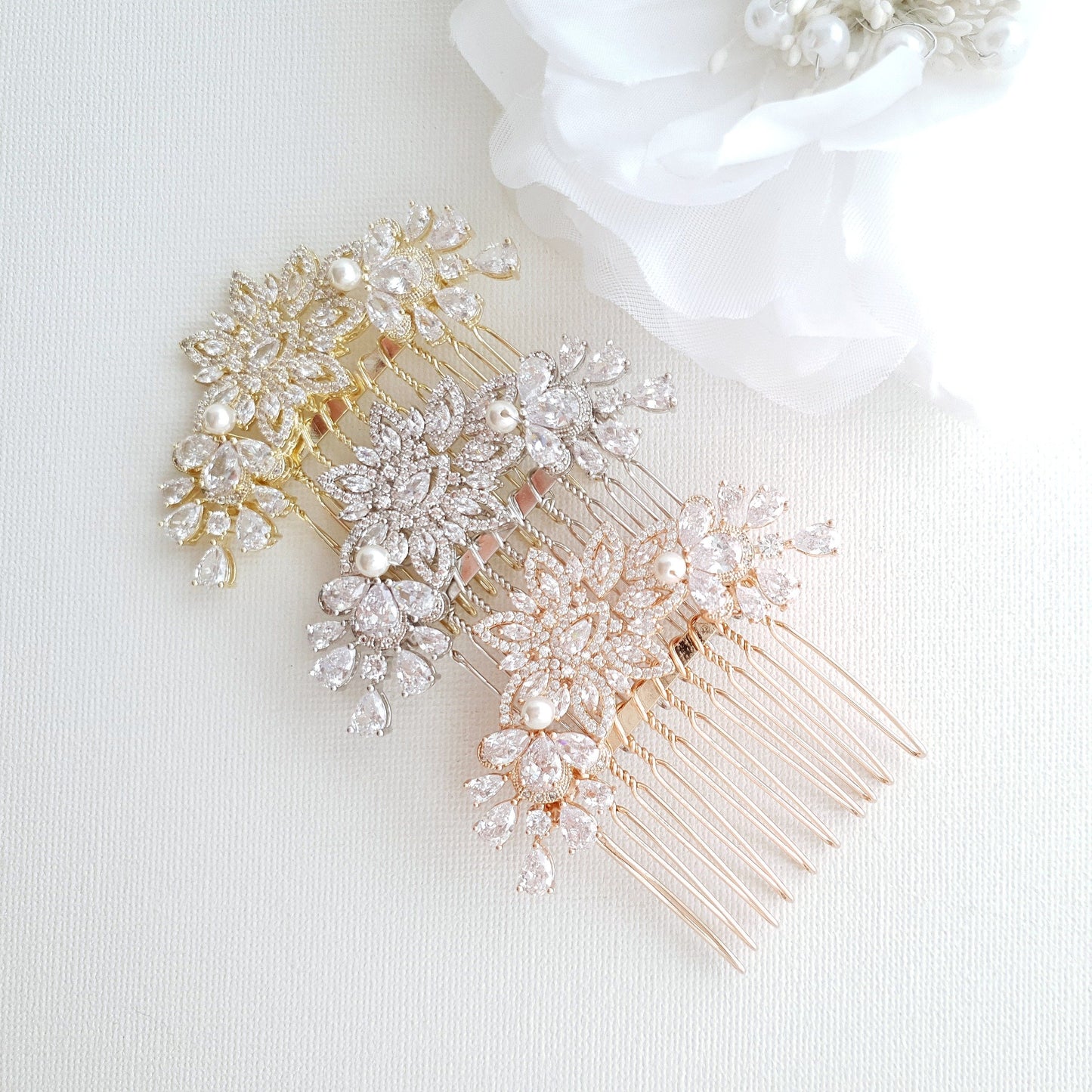 Rose Gold Diamante Hair Comb-Lara - PoetryDesigns