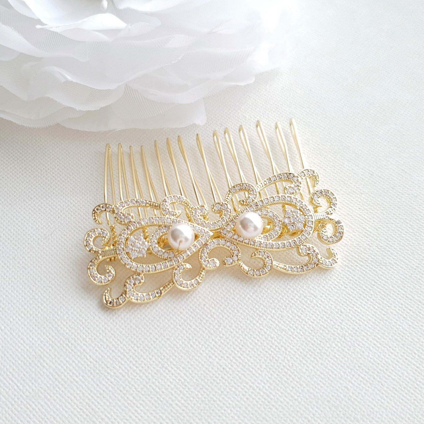 Rose Gold Vintage Bridal Hair Comb-Arletty