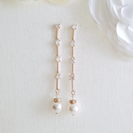 Rose Gold Long Earrings for Brides-Ginger - PoetryDesigns