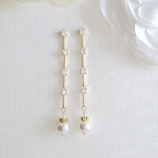 Long Gold Earrings for Brides-Ginger - PoetryDesigns