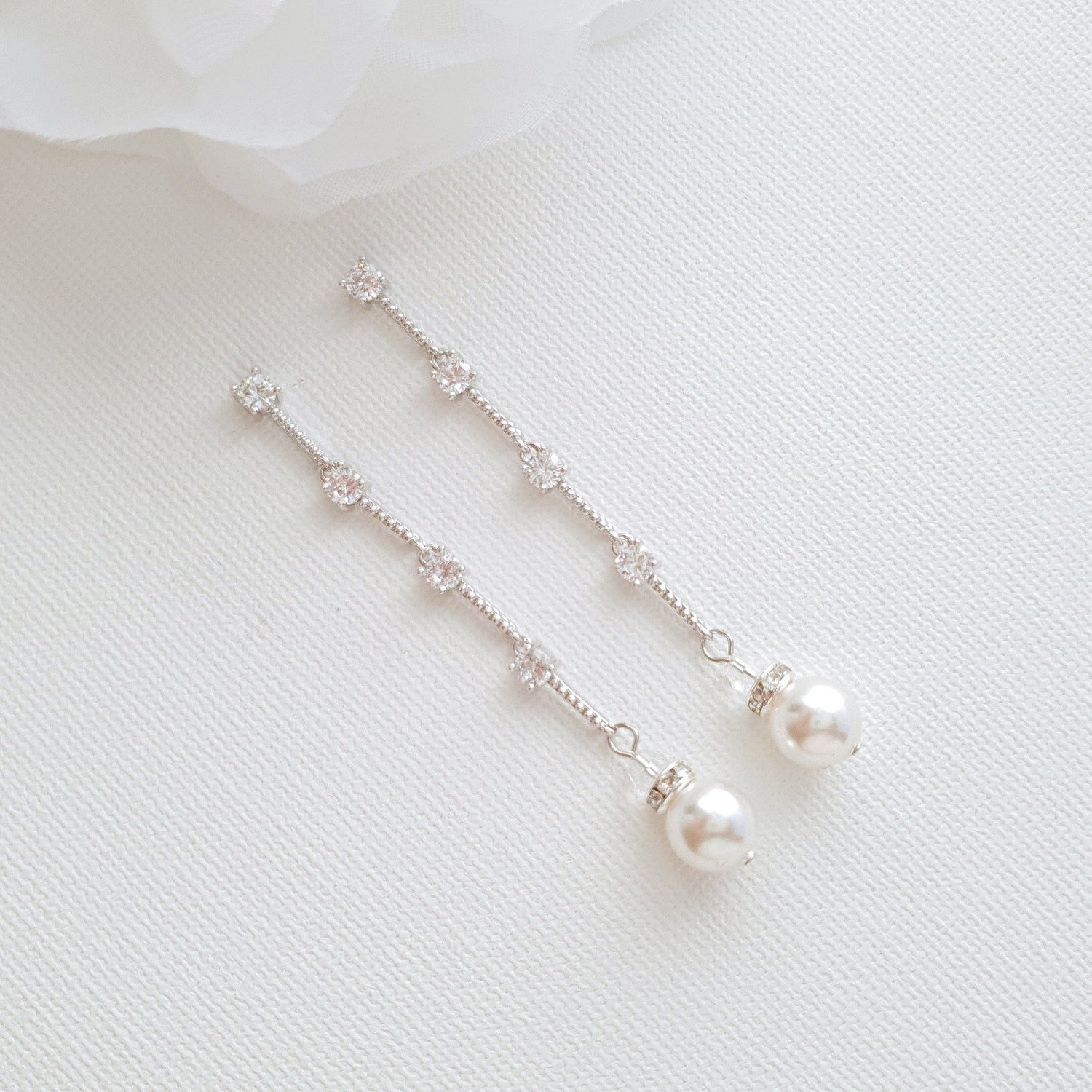 Slim & Long Pearl Earrings for Weddings-Ginger - PoetryDesigns