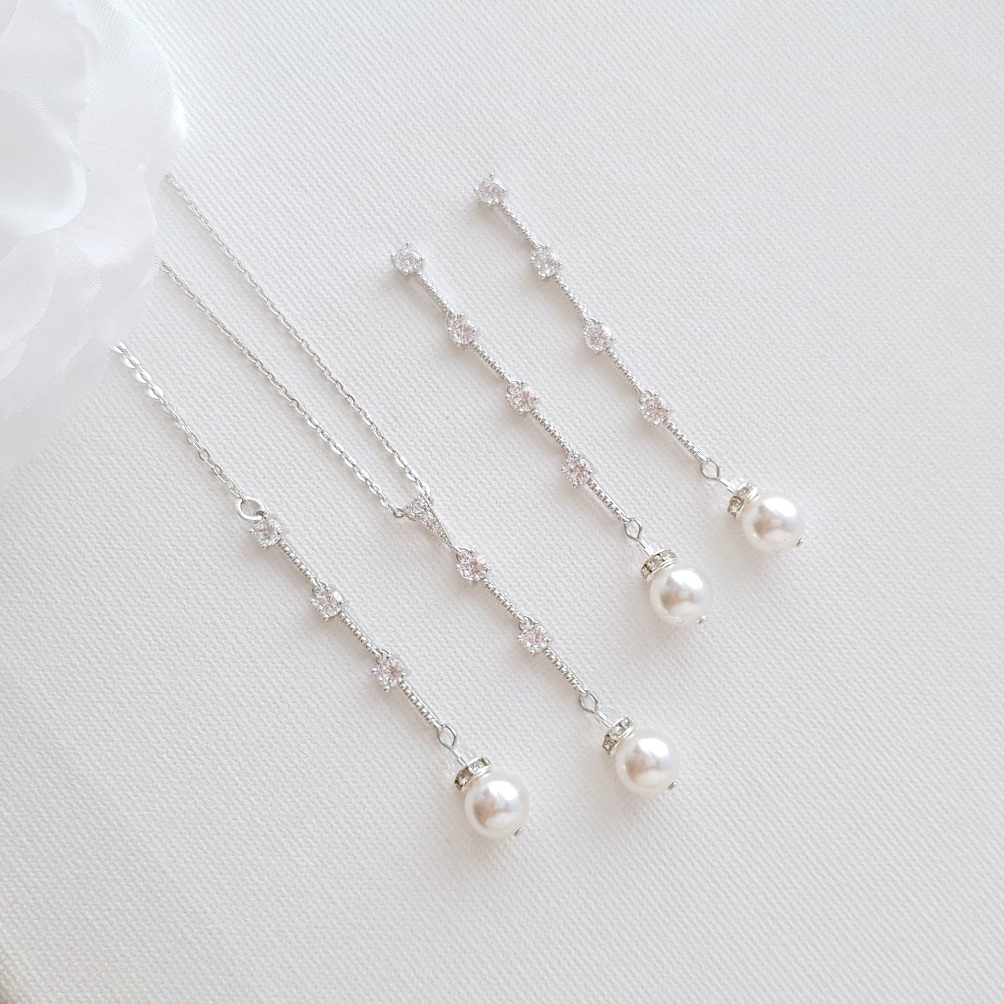 Slim Necklace Earring Bridal Jewelry Set- Ginger - PoetryDesigns