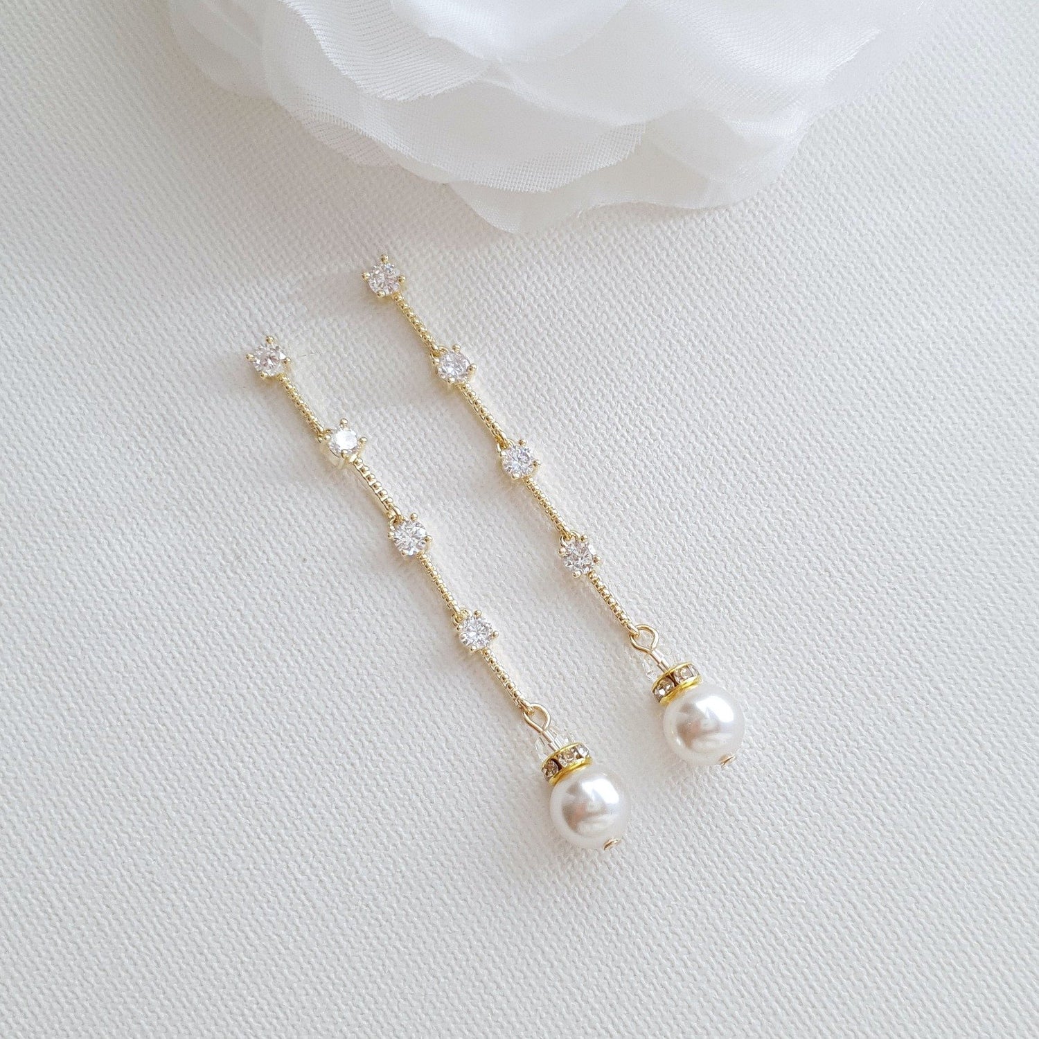 Long Gold Earrings for Brides-Ginger - PoetryDesigns