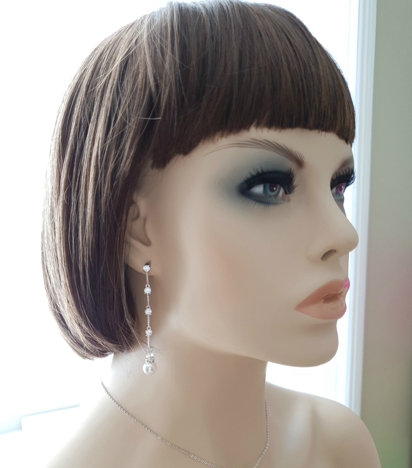 Slim & Long Pearl Earrings for Weddings-Ginger - PoetryDesigns