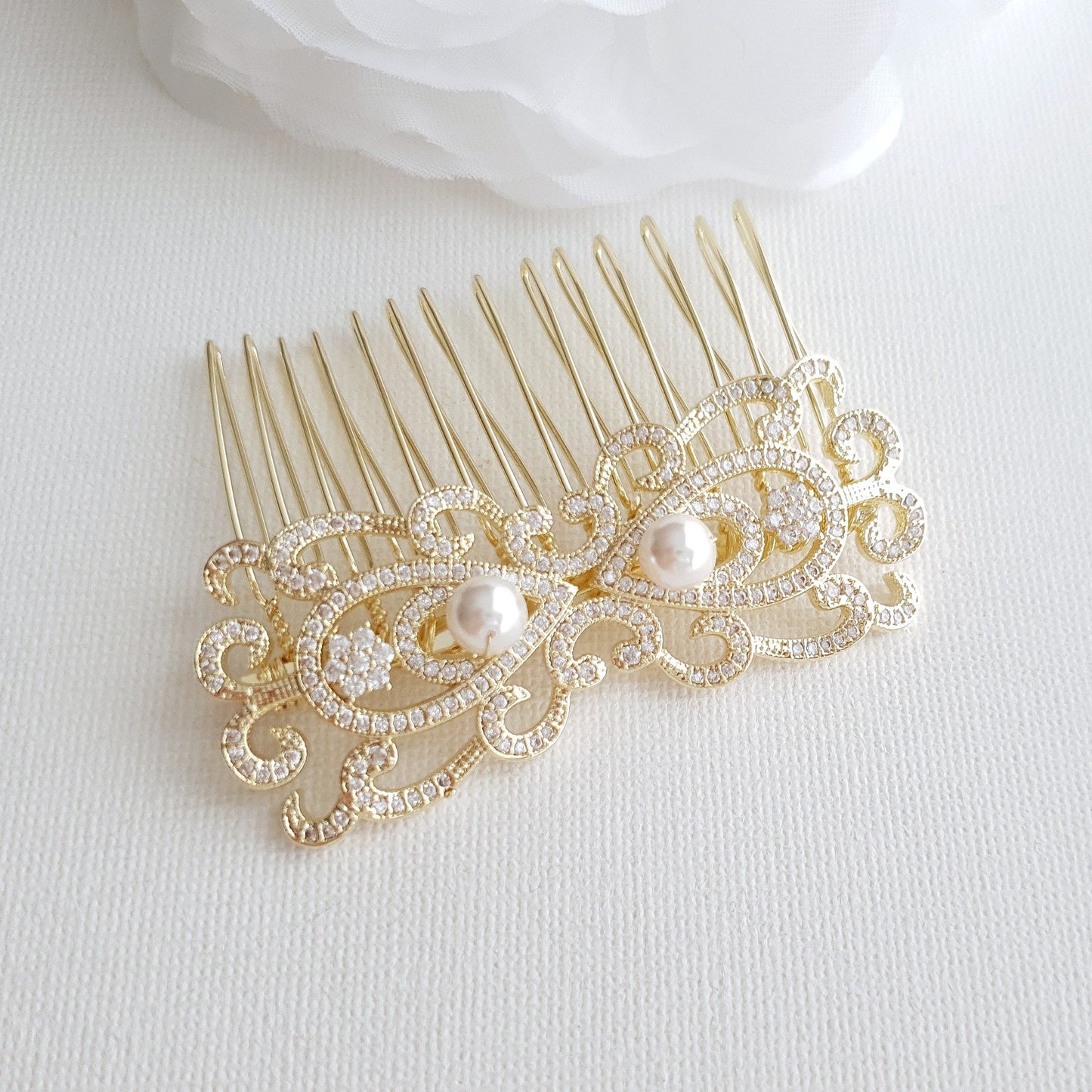 Rose Gold Vintage Bridal Hair Comb-Arletty