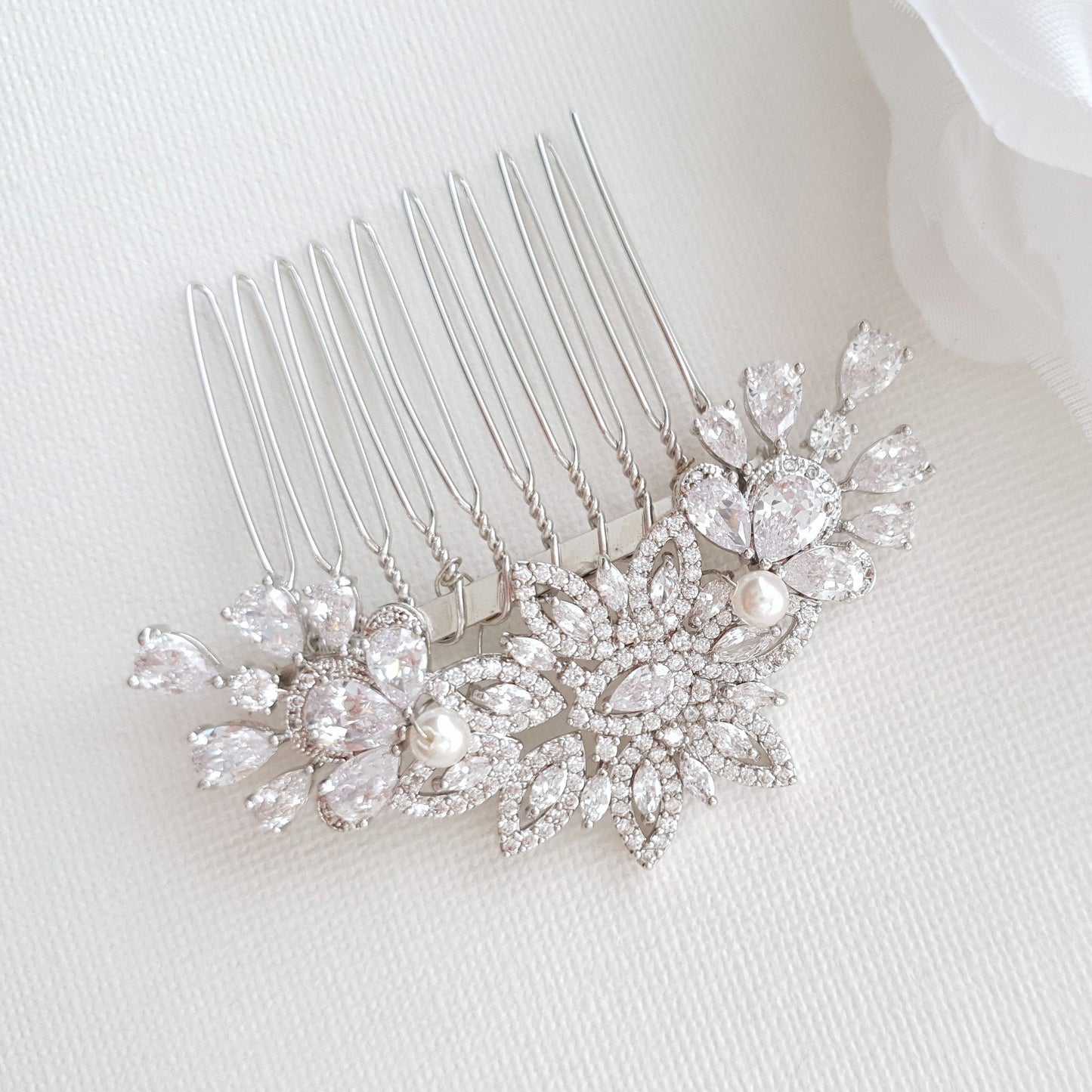 Crystal Flower Bridal Comb Headpiece-Lara - PoetryDesigns