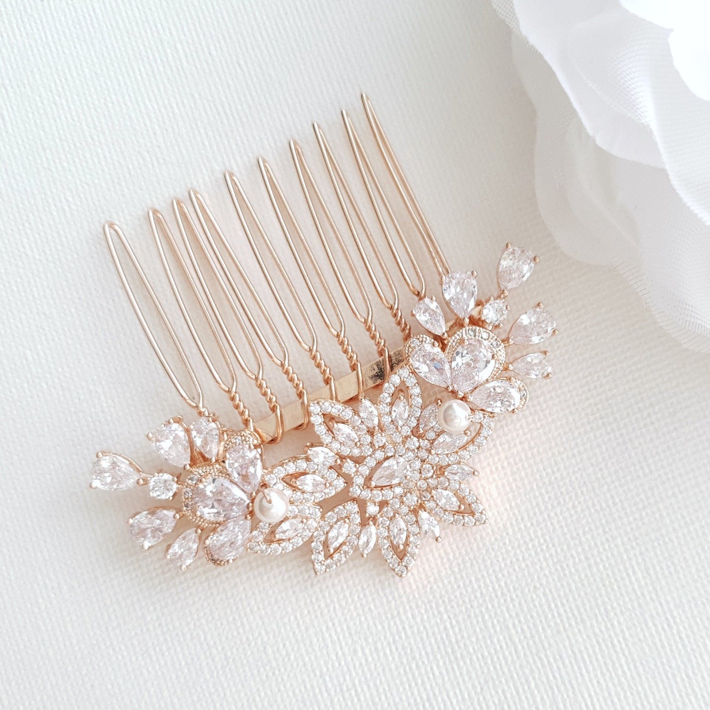 Crystal Flower Bridal Comb Headpiece-Lara - PoetryDesigns