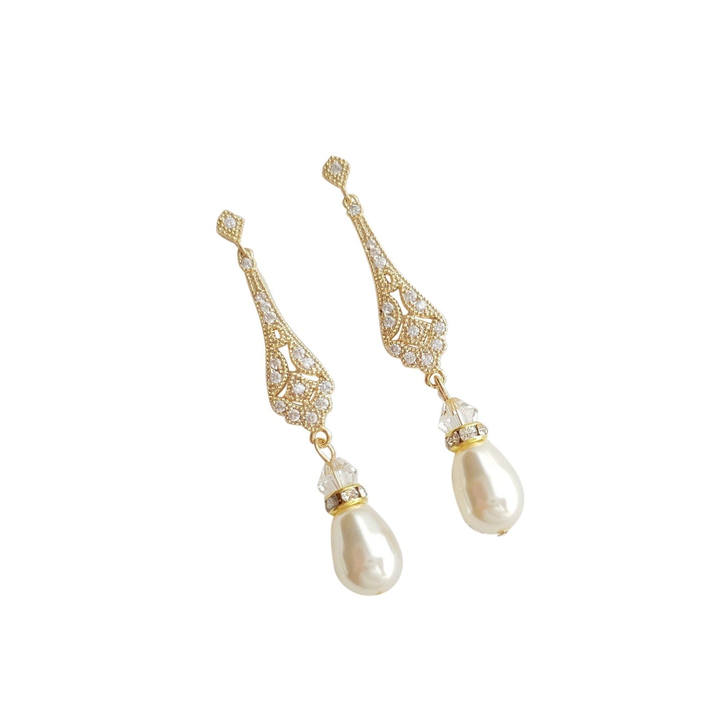 Vintage Style Rose Gold Bridal Earrings-Lisa - PoetryDesigns