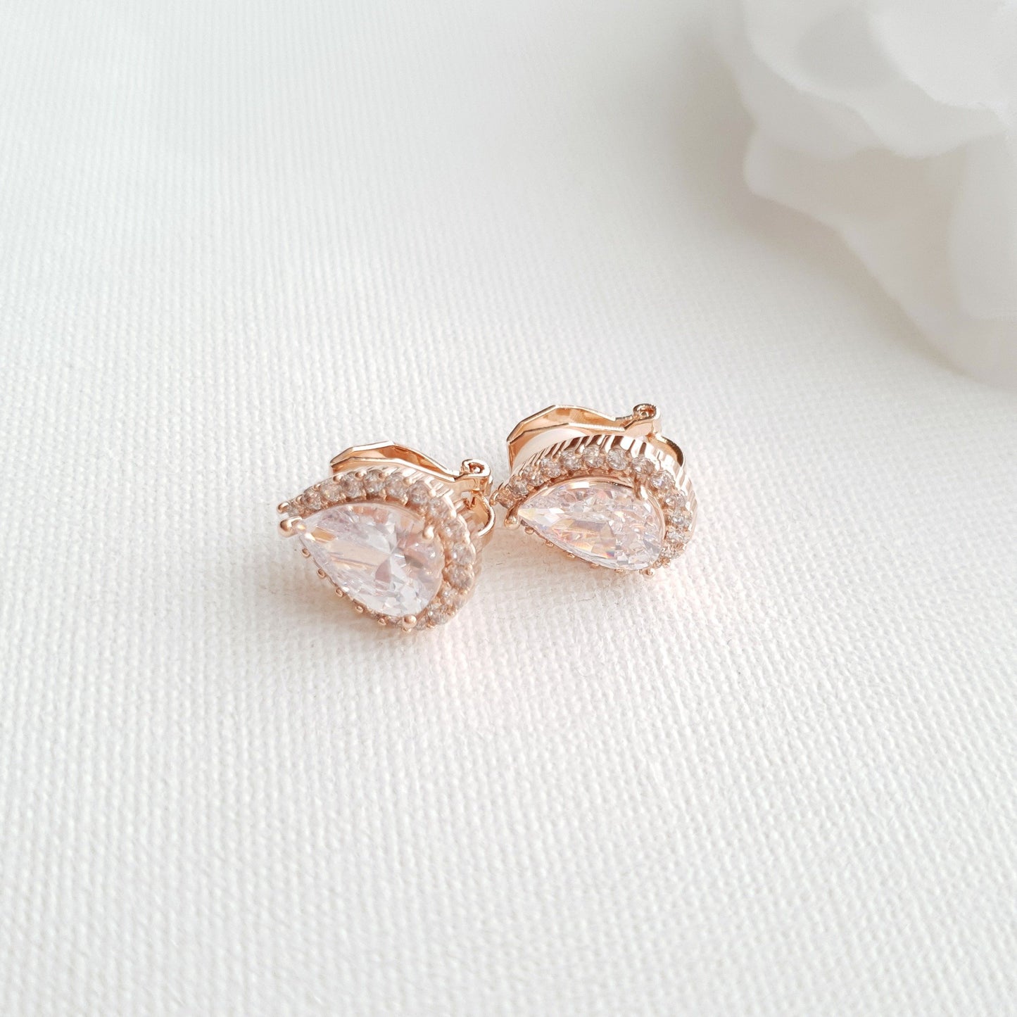 Teardrop Clip On Stud Earrings- Emma - PoetryDesigns