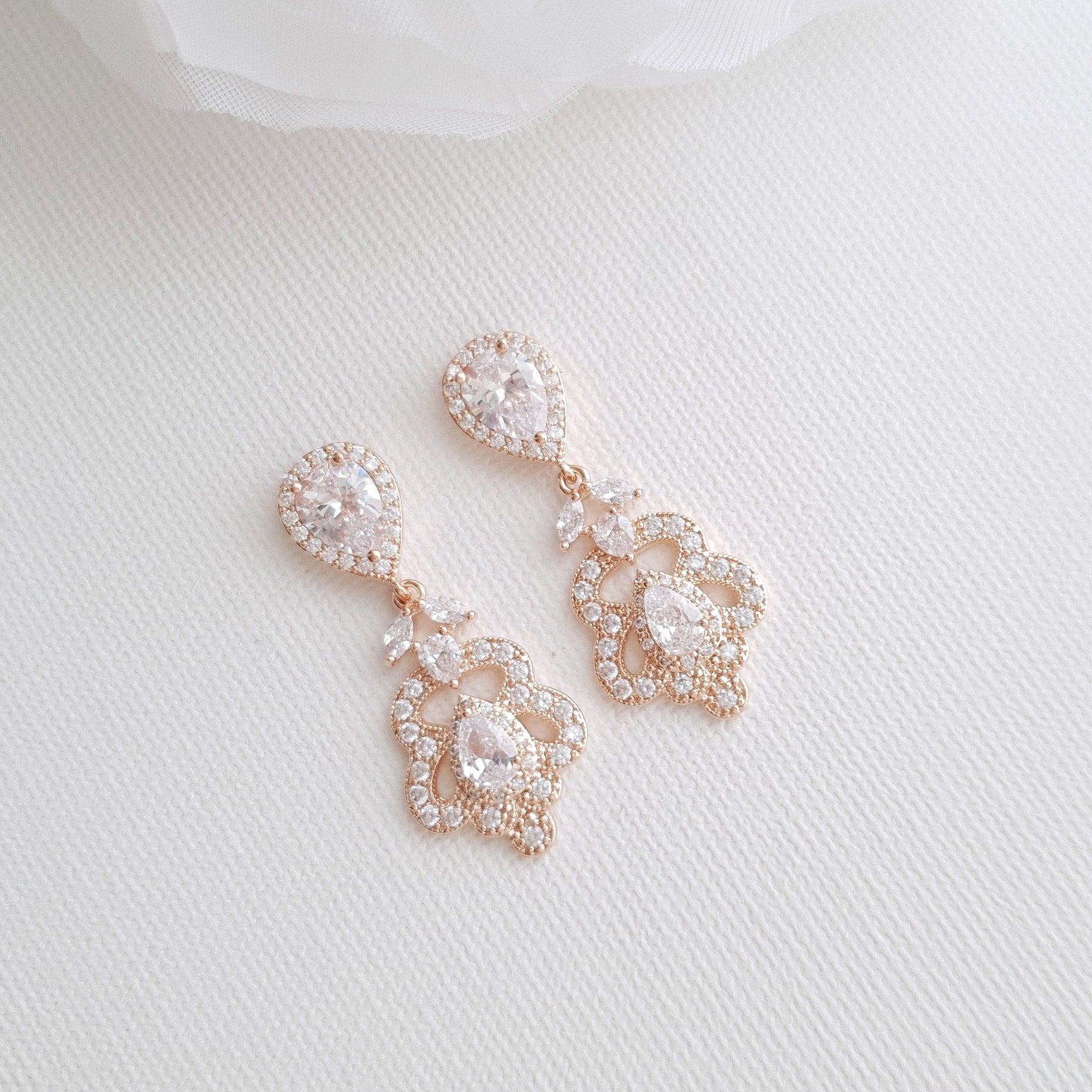 Rose Gold Vintage Earrings for Brides- Norma - PoetryDesigns