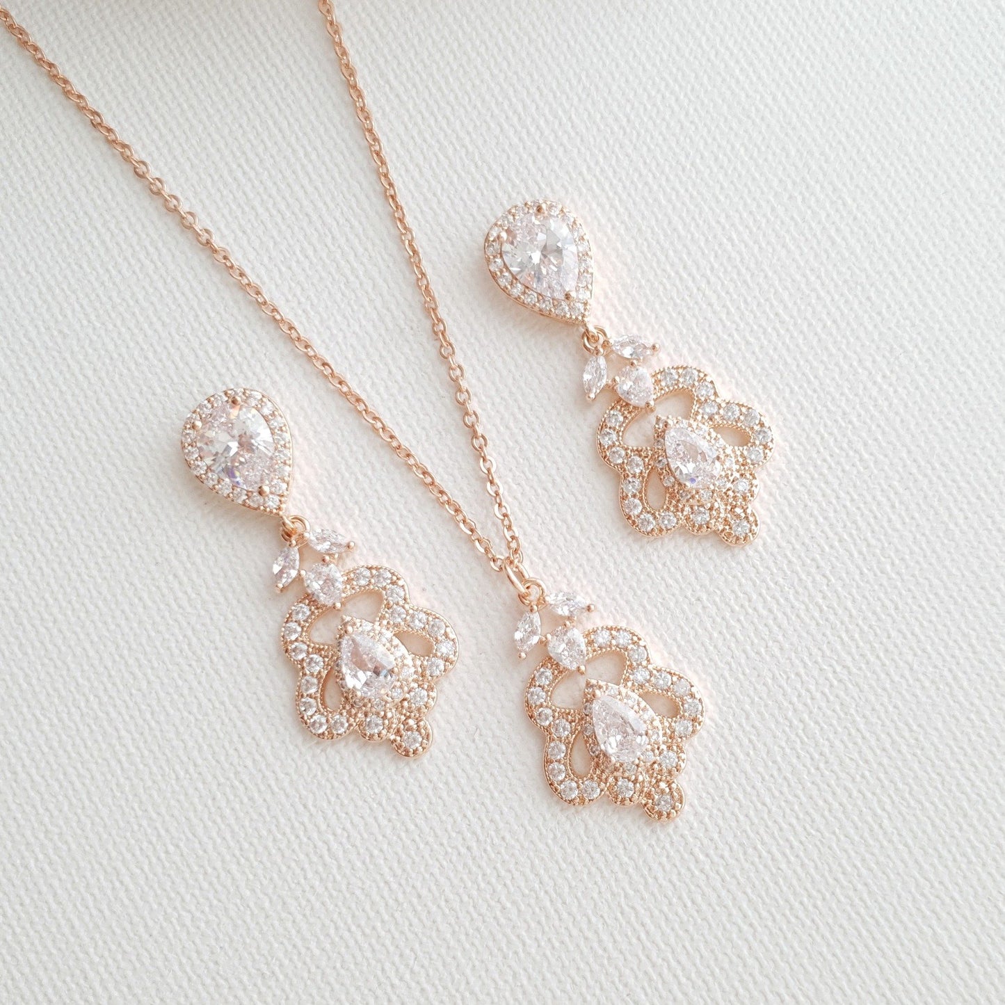 Rose Gold Vintage Bridal Jewelry Set- Norma - PoetryDesigns