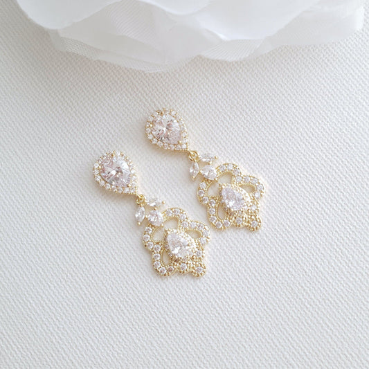 Vintage Gold Earrings for Weddings- Norma - PoetryDesigns