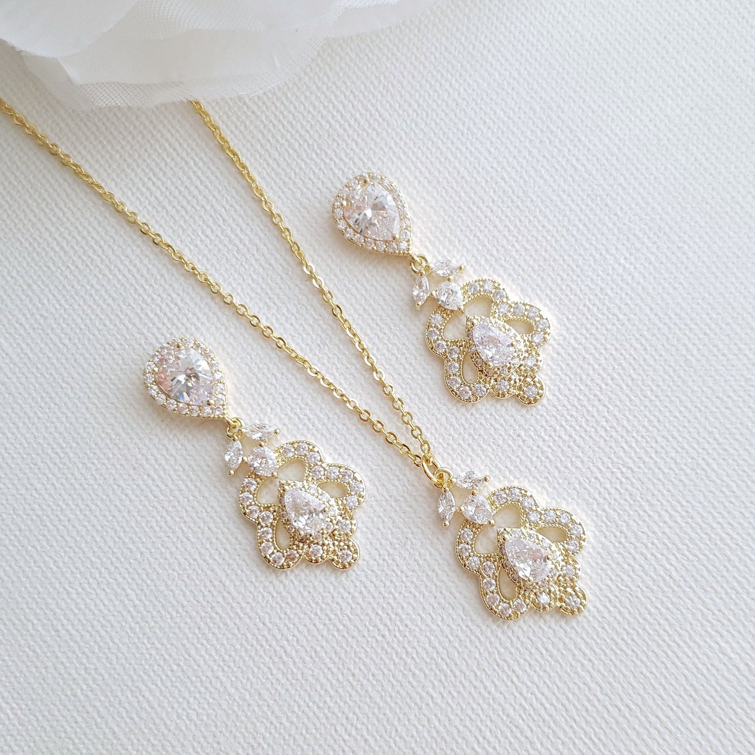 Vintage Gold Jewelry Set for Wedding- Norma - PoetryDesigns