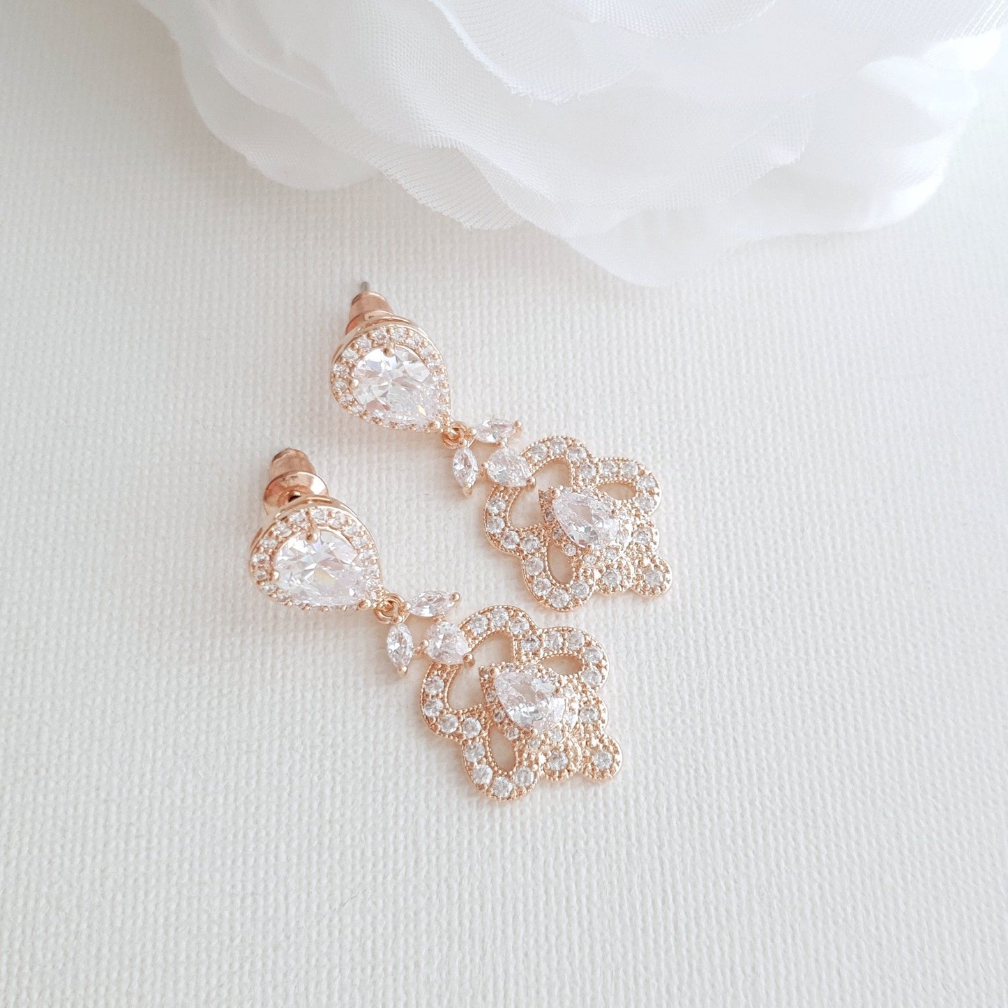 Rose Gold Vintage Earrings for Brides- Norma - PoetryDesigns