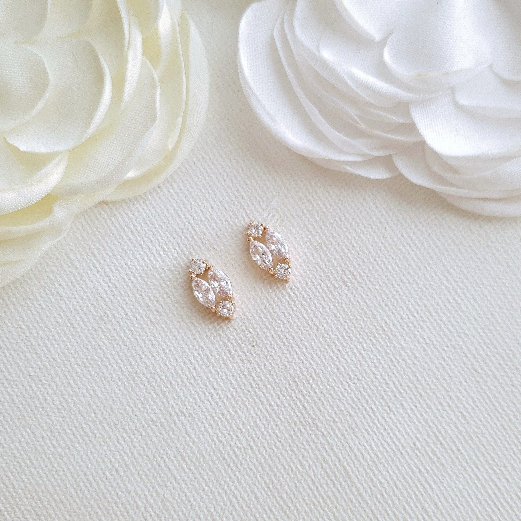 Cute Rose Gold Diamond Shaped Stud Earrings -Poetry Designs