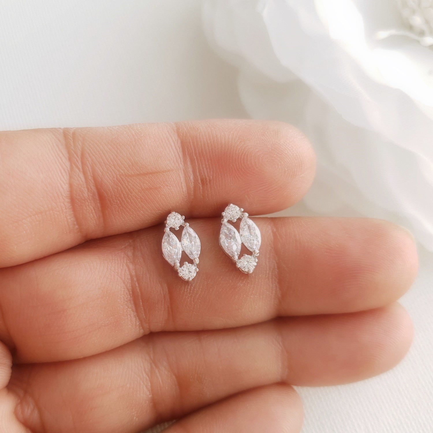 14K Gold Plated Diamond Shaped Stud Earrings-Hayley - PoetryDesigns