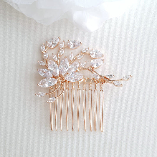 Small Flower Rose Gold Bridal Hair Comb -Kika - PoetryDesigns