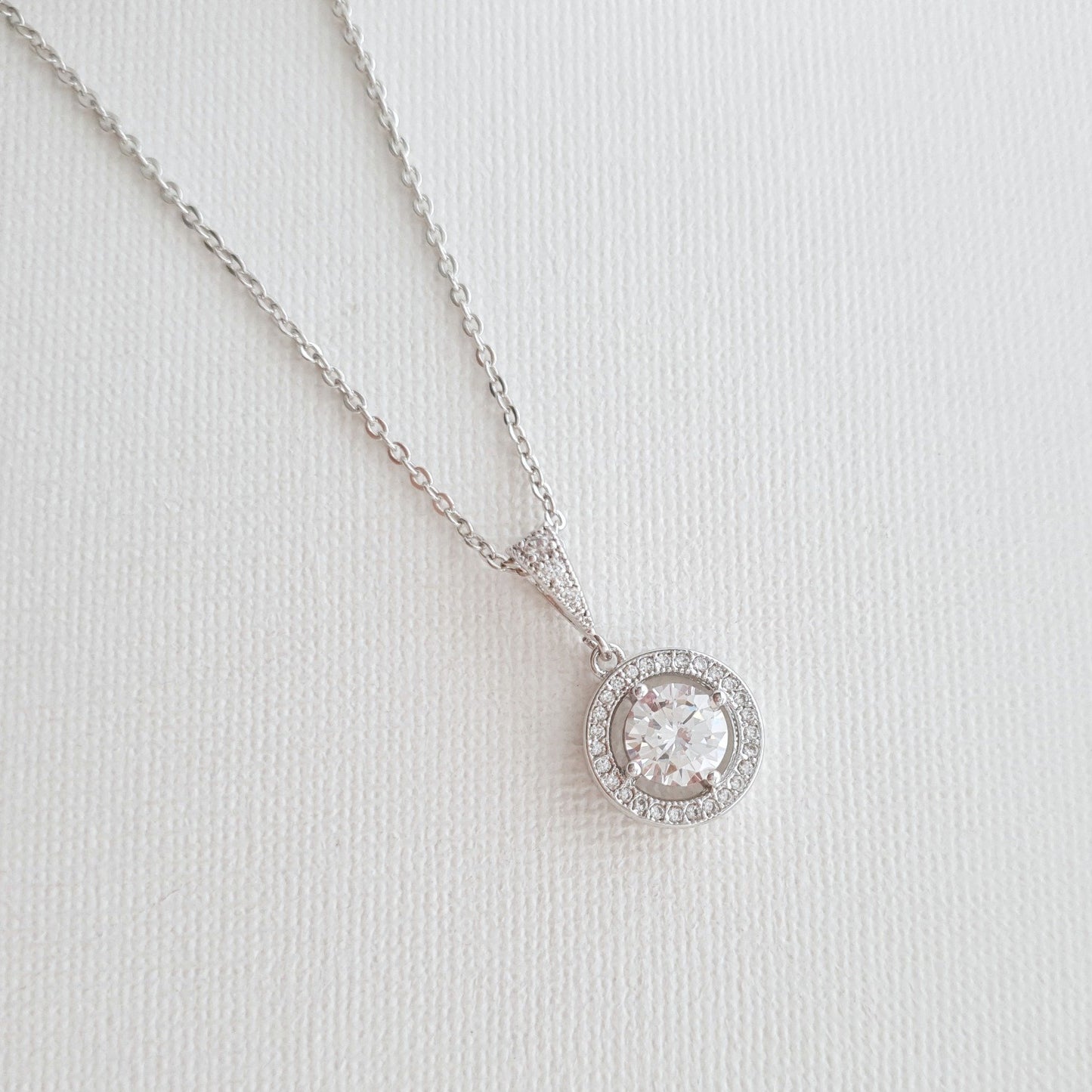 Circle Pendant Necklace in Solid Cubic Zirconia- Denise - PoetryDesigns