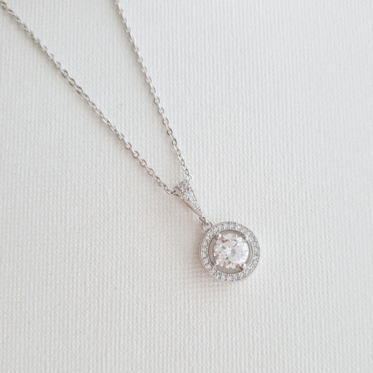 Circle Pendant Necklace in Solid Cubic Zirconia- Denise - PoetryDesigns