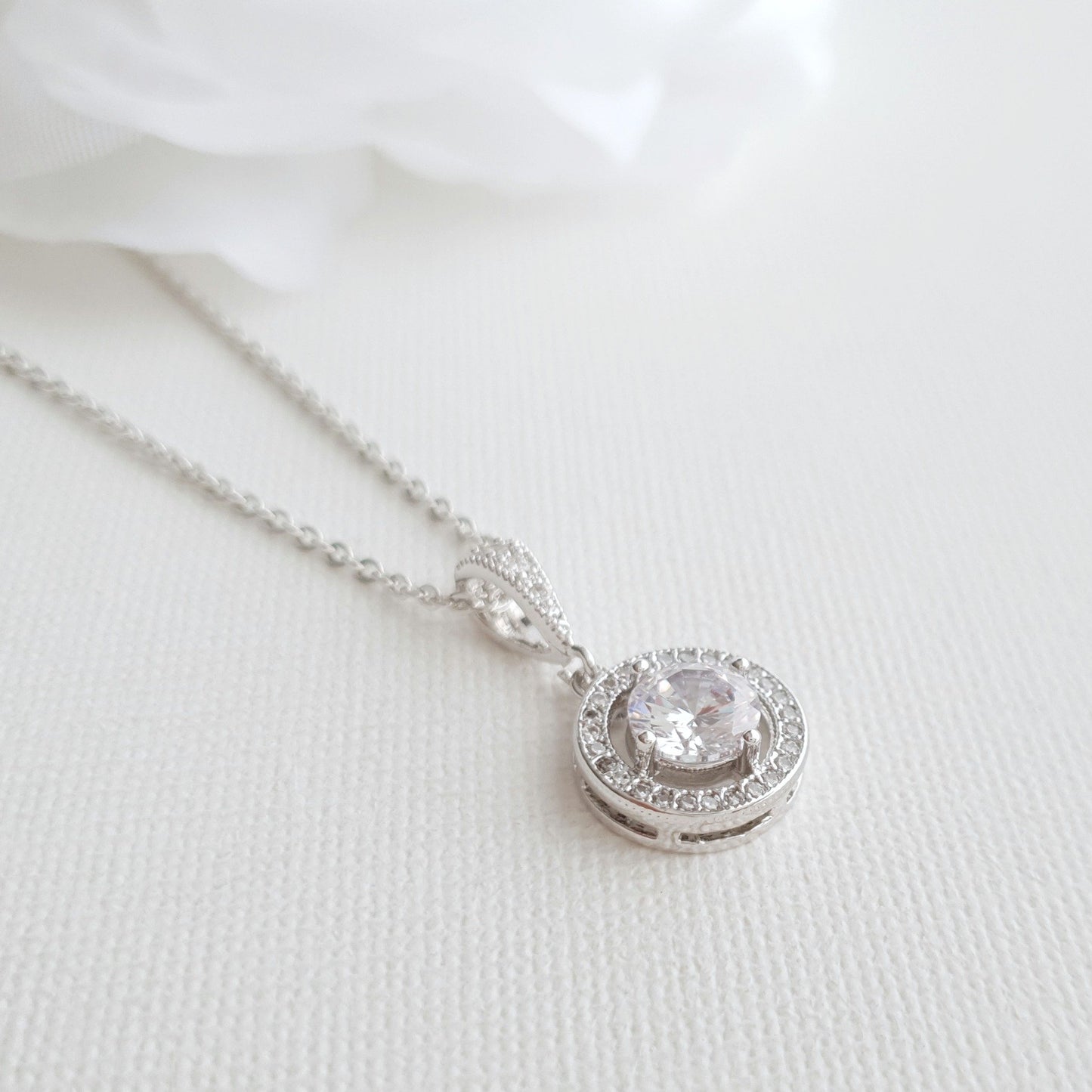 Circle Pendant Necklace in Solid Cubic Zirconia- Denise - PoetryDesigns