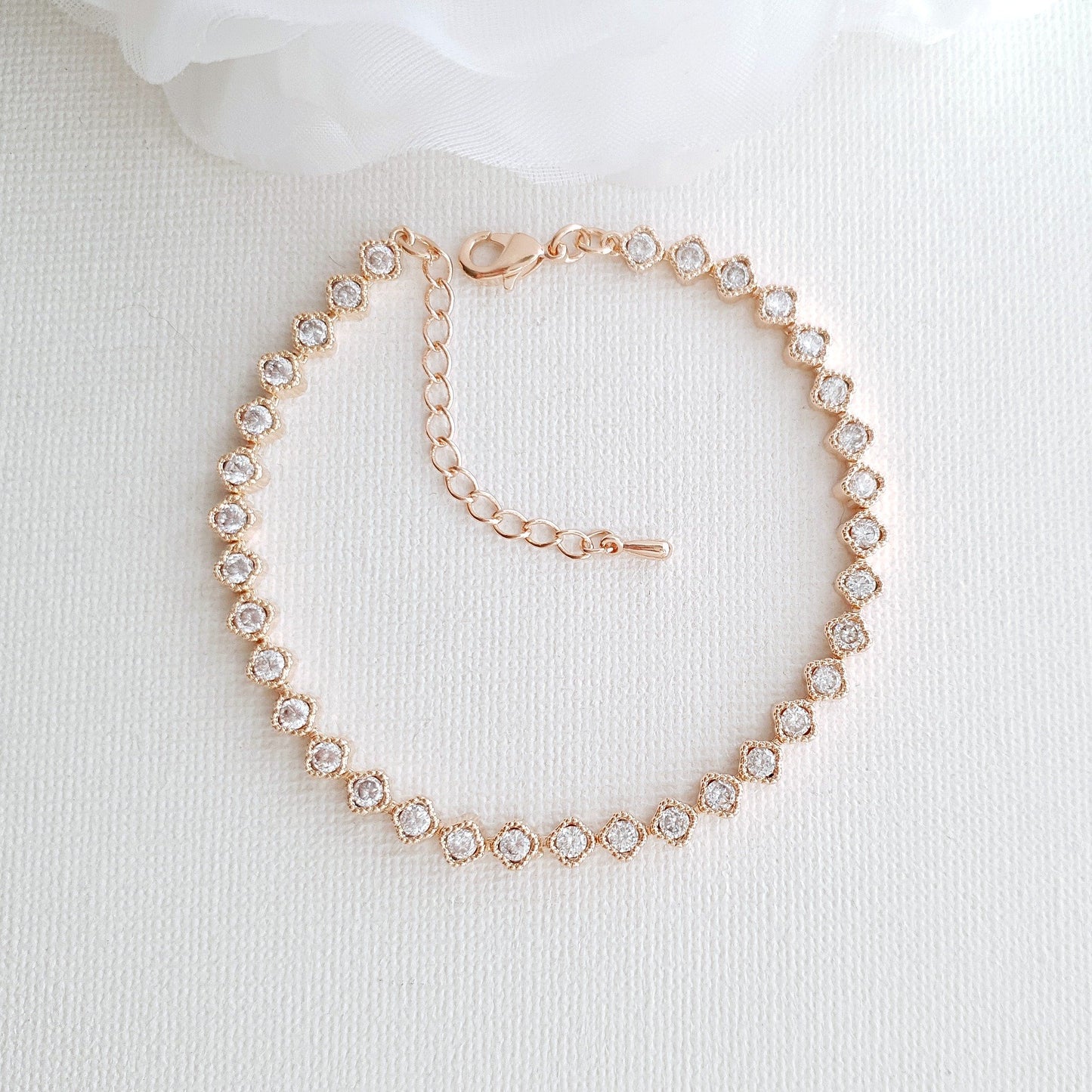 Wedding Tennis Bracelet in Rose Gold & CZ - Lisa - PoetryDesigns