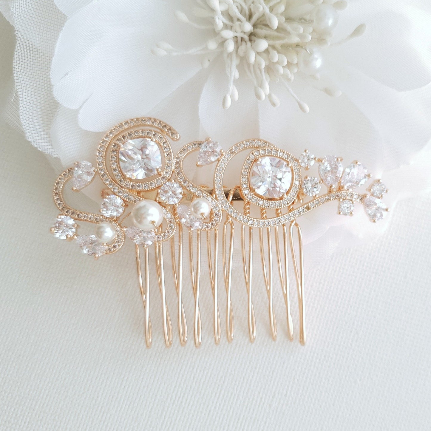 Small Light Gold Color Wedding Hair Comb- Casey