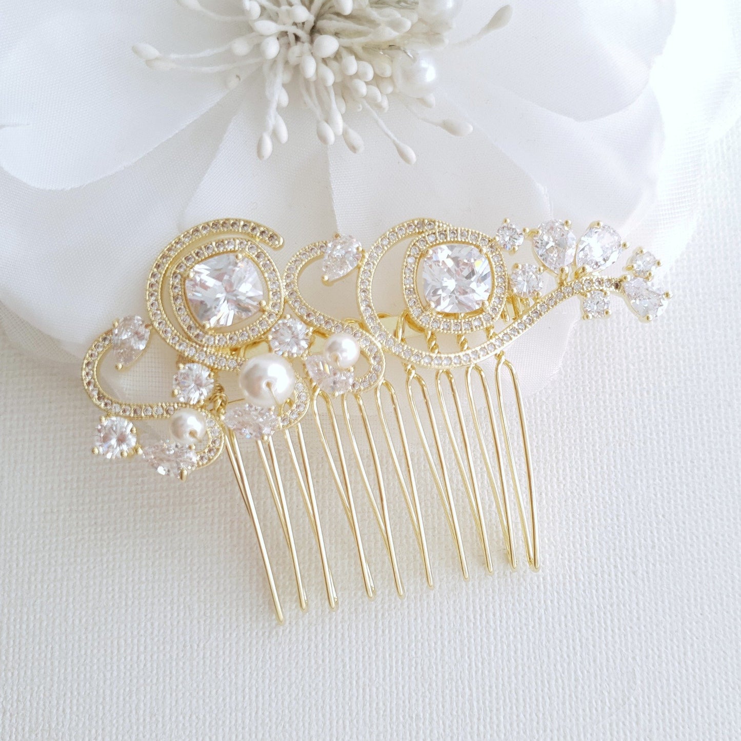 Small Light Gold Color Wedding Hair Comb- Casey