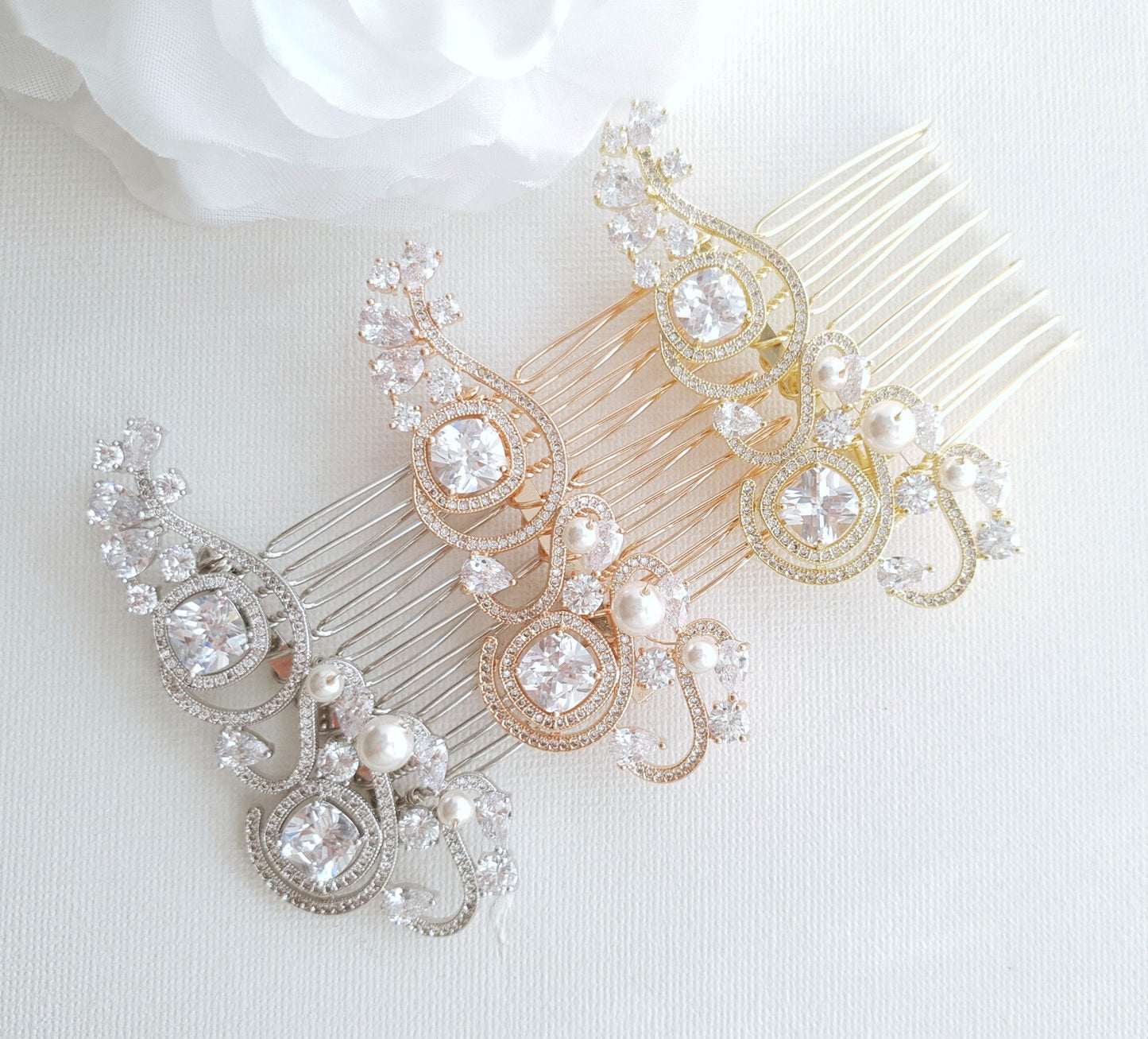 Small Light Gold Color Wedding Hair Comb- Casey